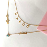 3 Name Neckpiece With Round Evil Eye 9.5 Grams 18KT Gold