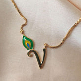 Letter Pendant With Peacock Feather Chain 4.31 Grams, 18KT Gold