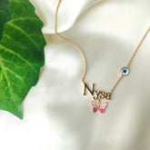 Butterfly Grace Name Necklace 5 Grams, 18KT Gold