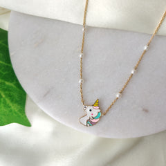 Unicorn with pearl chain 4.5 Grams, 18KT Gold