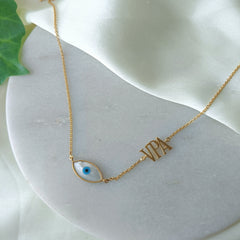 Evil Eye Monogram Initial Chain 5.5 Grams, 18KT Gold
