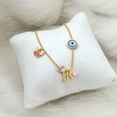 Butterfly Charm Initial Chain 4.8 Grams, 18KT Gold