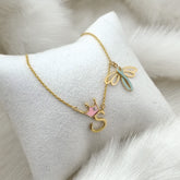 Initial with Pink Crown and Dragonfly Chain 5 Grams, 18KT Gold
