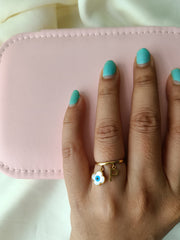 Evil Eye Initial Ring 1.5 grams, 18KT Gold