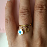 Evil Eye Initial Ring 1.5 grams, 18KT Gold