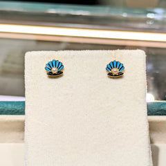 Little Ocean Whispers – Blue Oyster Pearl Studs 1.7 Grams, 18KT Gold