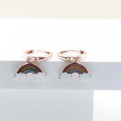 Rainbow Dreams Loop Earrings | Cute Kids Charm Ring with Enamel Clouds 2.16 Grams, 18KT Gold