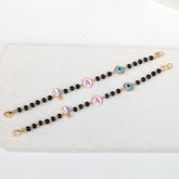 Personalised Nazariya Bracelet with Initial Charm, Evil Eye And Hot Air Balloon 4.65 Grams a Pair , 18KT Gold