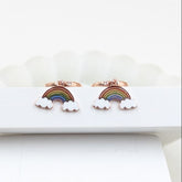 Rainbow Dreams Loop Earrings | Cute Kids Charm Ring with Enamel Clouds 2.16 Grams, 18KT Gold