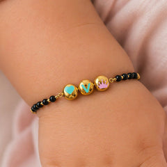 Custom Kids Bracelet with Name Initial & Cute Charms 5.14 Grams a Pair , 18KT Gold