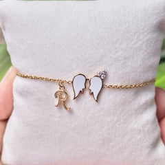 Angel Wings Initial Bracelet 2.3 Grams, 18KT Gold