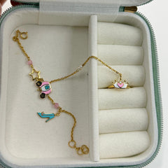 Princess Carriage Enamel Handphool Bracelet 4.35 Grams, 18KT Gold