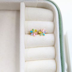 Rainbow Blossom Flower Studs 1.30 Grams, 18KT Gold