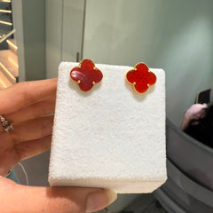Red Clover Stud Earrings 4.68 Grams, 18KT Gold