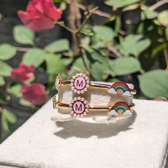 Personalized Rainbow Initial And Crown Kada for Kids 18KT Gold 10.73 Grams For A Pair