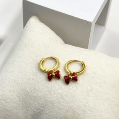 Red Bow Hoop Earrings 2 grams | 18kt gold
