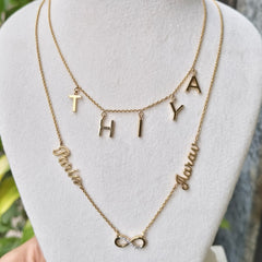 An Infinity Pendant With 3 name chain 18KT Gold ,10.39 Grams