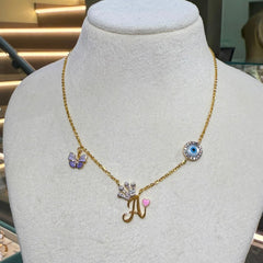 Butterfly Charm Initial Chain 4.8 Grams, 18KT Gold