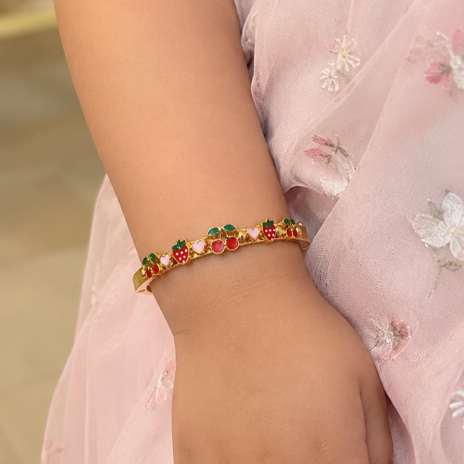 Gold Strawberry & Heart Kada for Baby Girls - 7.3 grams 18kt gold