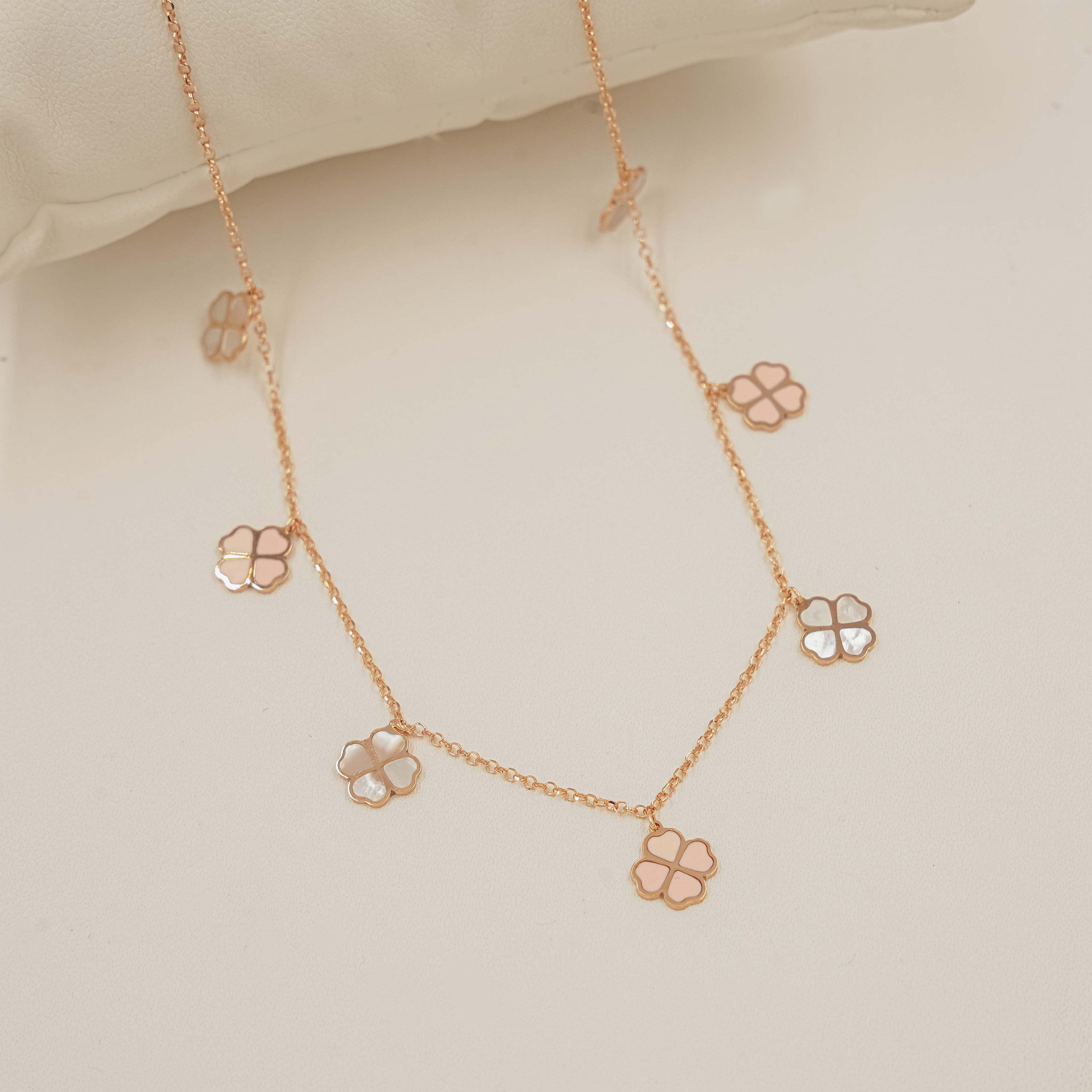 Blush Petal Clover Necklace 3 Grams, 18kt Gold