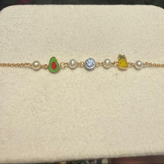 Pastel Dream Charm Bracelet with Pearls & Gold Accents in 18KT Gold 2.22 Grams