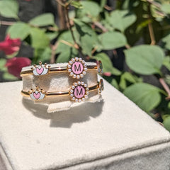 Personalized Rainbow Initial And Crown Kada for Kids 18KT Gold 10.73 Grams For A Pair