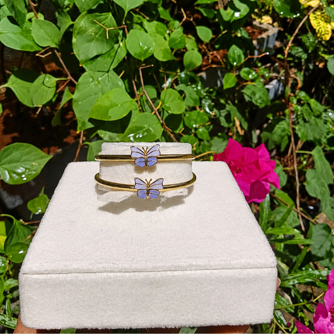 Tiny Purple Butterfly  Adjustable Kada in 18KT Gold  8 grams per piece