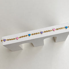 Pastel Heart Charm Bracelet for Girls in 18KT Gold 1.53 grams