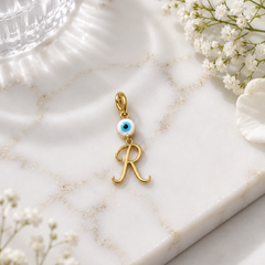 Evil eye with initial pendant 1 grams, 18KT Gold