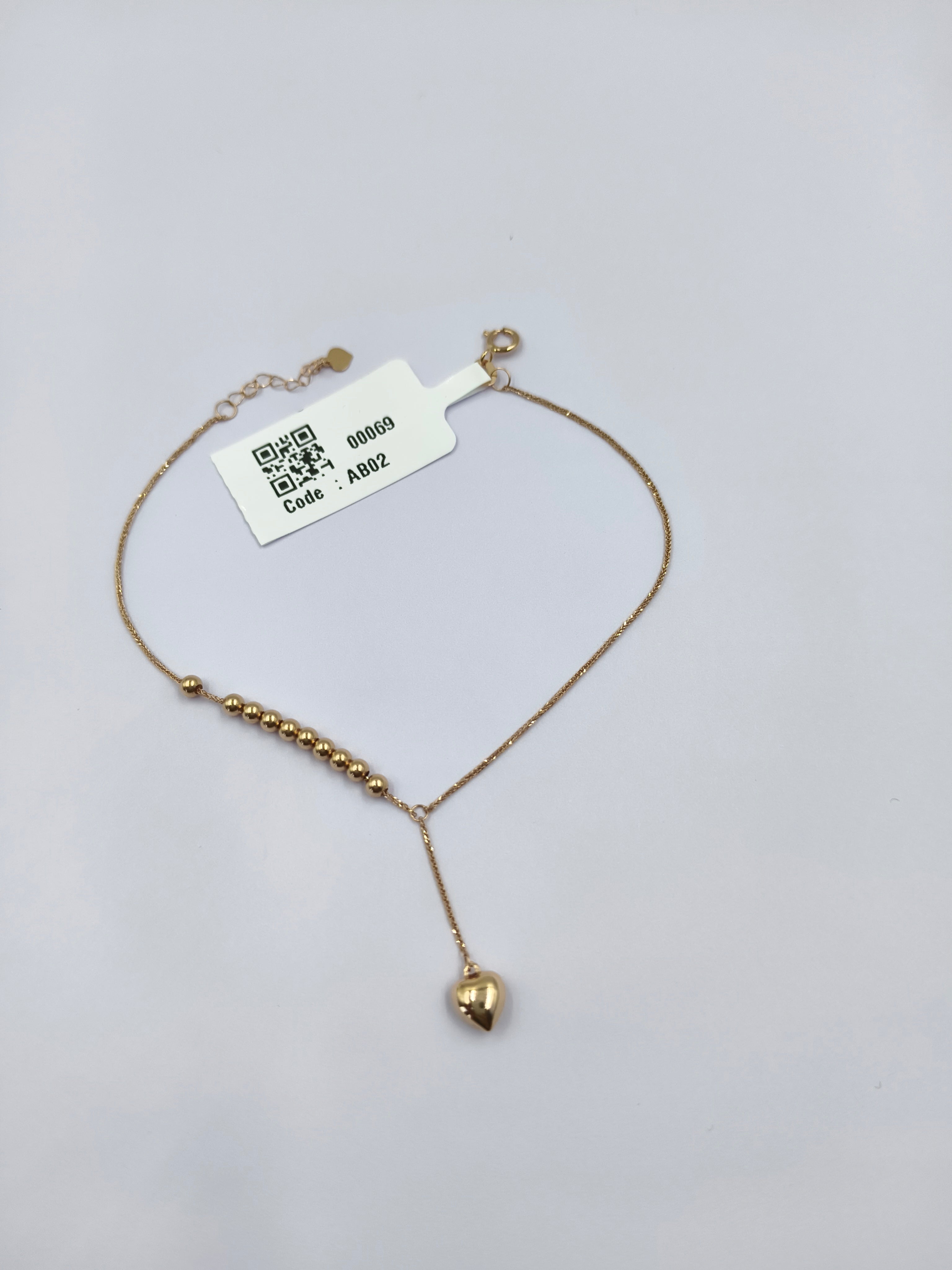 Rose Gold Bead Heart Bracelet 0.640 mg, 18KT Gold