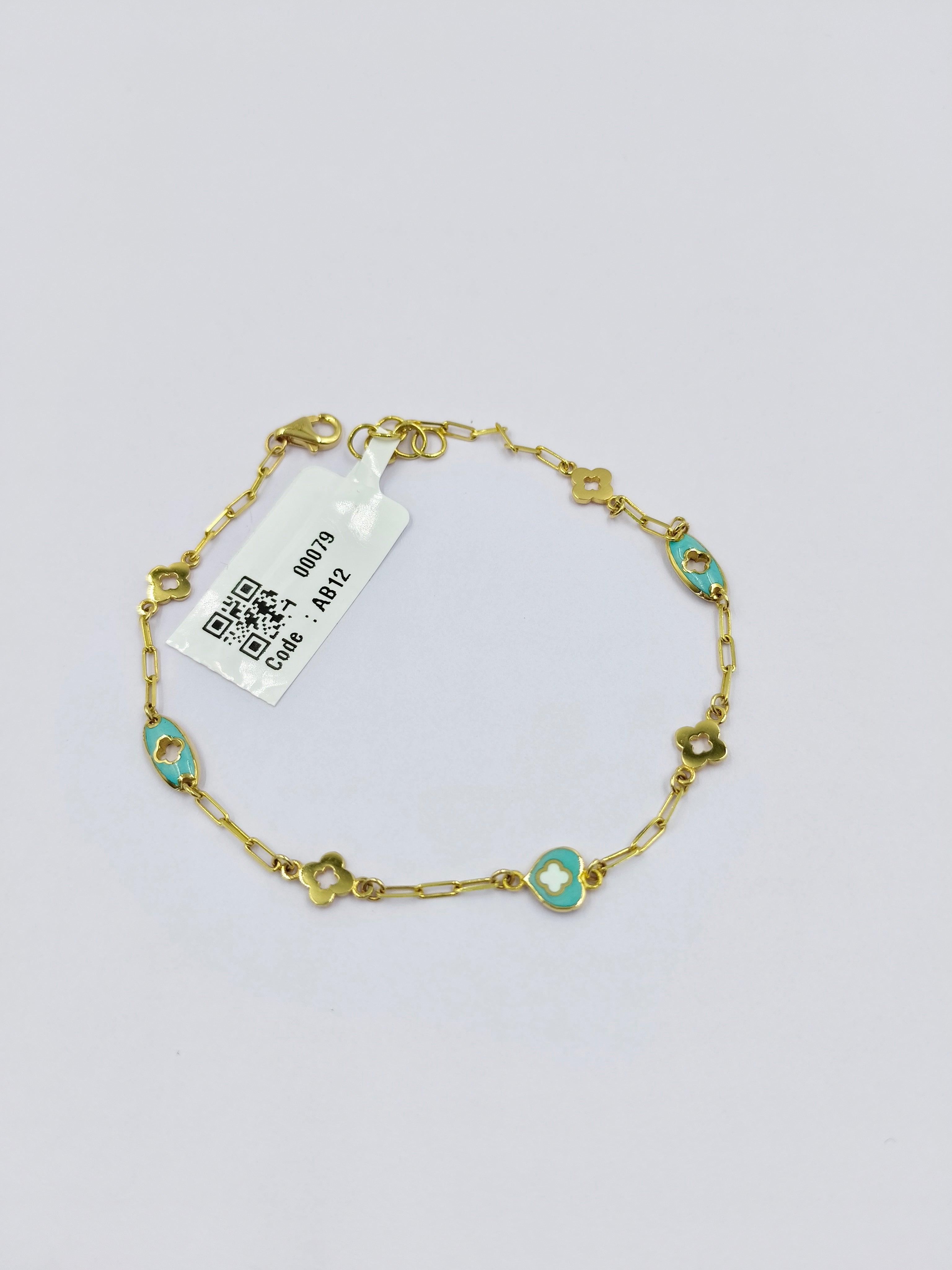 Enamel Floral Motif Bracelet 3.46 grams, 18KT Gold
