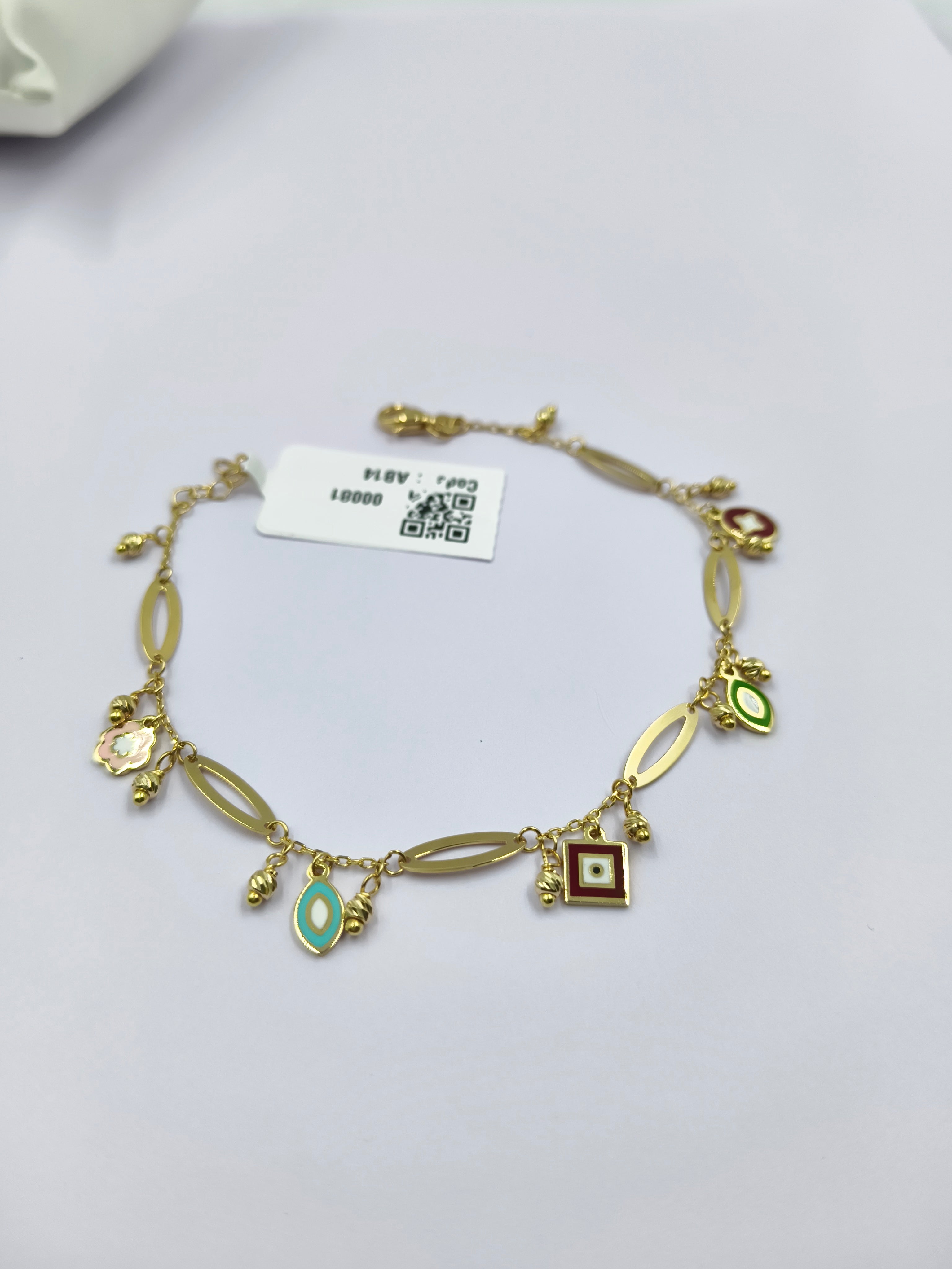 Multi-Color Evil Eye Bracelet 4.34 grams, 18KT Gold