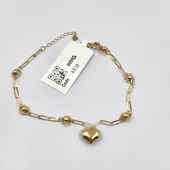 Gold Chain Heart Charm Bracelet 1.13 grams, 18KT Gold