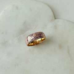 Pink Enamel Greek Key Ring 6.4 Grams, 22KT Gold
