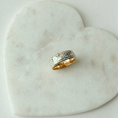 Sky Blue Enamel Greek Key Ring 6.29 Grams, 22KT Gold