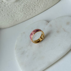 Rose Enamel Greek Key Ring 6.42 Grams, 22KT Gold