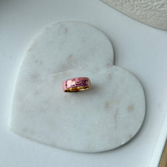 Rose Enamel Greek Key Ring 6.42 Grams, 22KT Gold