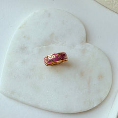 Magenta Enamel Greek Key Ring 5.72 Grams, 22KT Gold