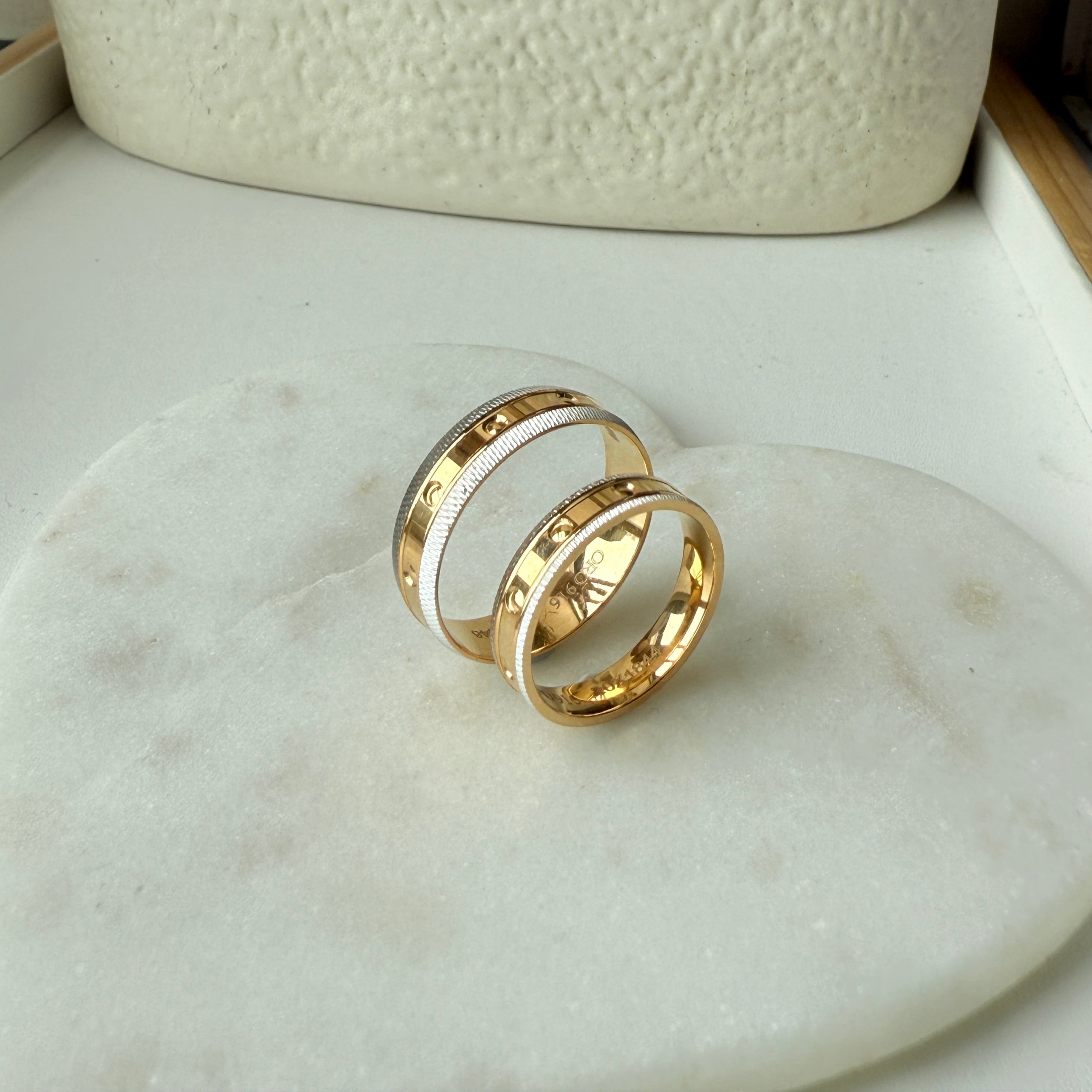 Royal Embrace Two-Tone Couple Rings 10.27 Grams A Pair, 22KT Gold