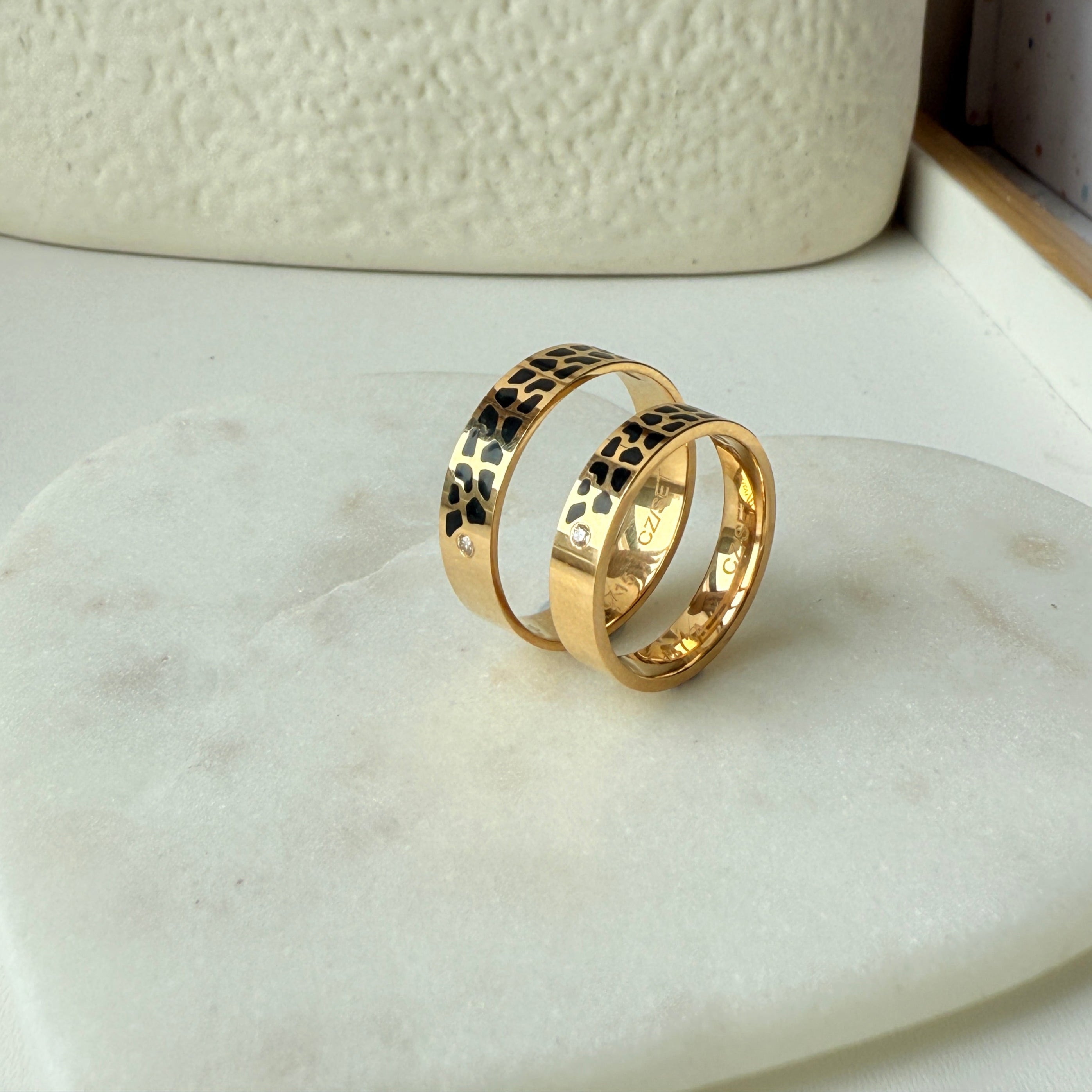Wild at Heart Gold Leopard Print Couple Rings 9.45 Grams A Pair, 22KT Gold