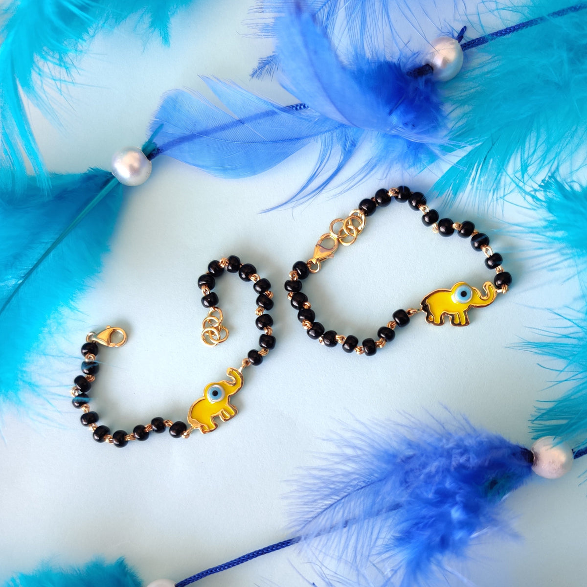 Yellow Elephant Evil Eye Nazariya  Grams Pair, 18KT Gold