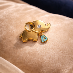 Luxury Gold Elephant Charm Brooch with Initial 1.80 Grams, 18KT Gold