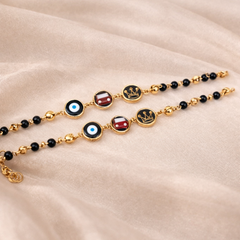 Kids Evil Eye Nazariya with Crown & Car Charms | Gold Beaded Kids Jewellery 18kt 5.92 grams For A Pair