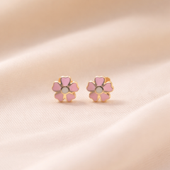 Blush Bloom Kids Earrings – Soft Floral Gold Studs 1 Gram, 18KT Gold