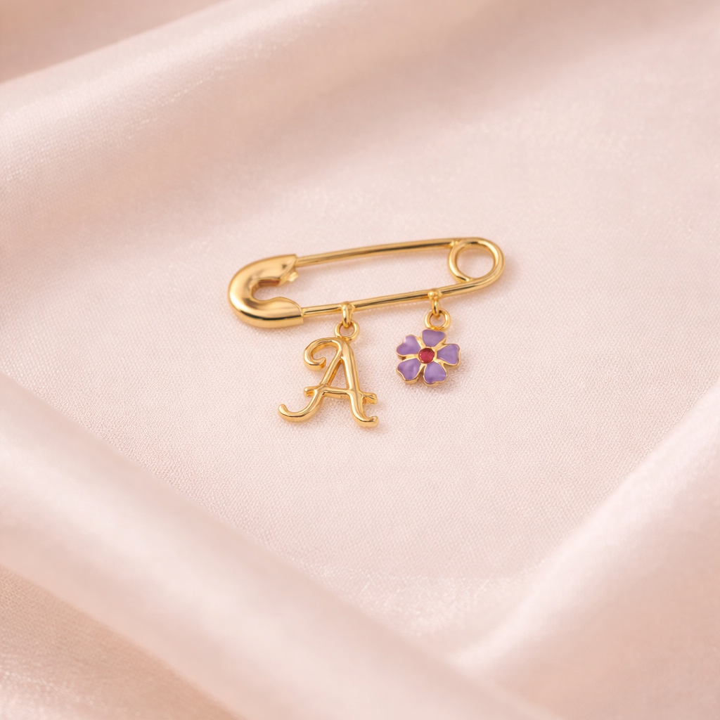 Personalized Initial Charm Safety Pin 2.05 Grams, 18KT Gold