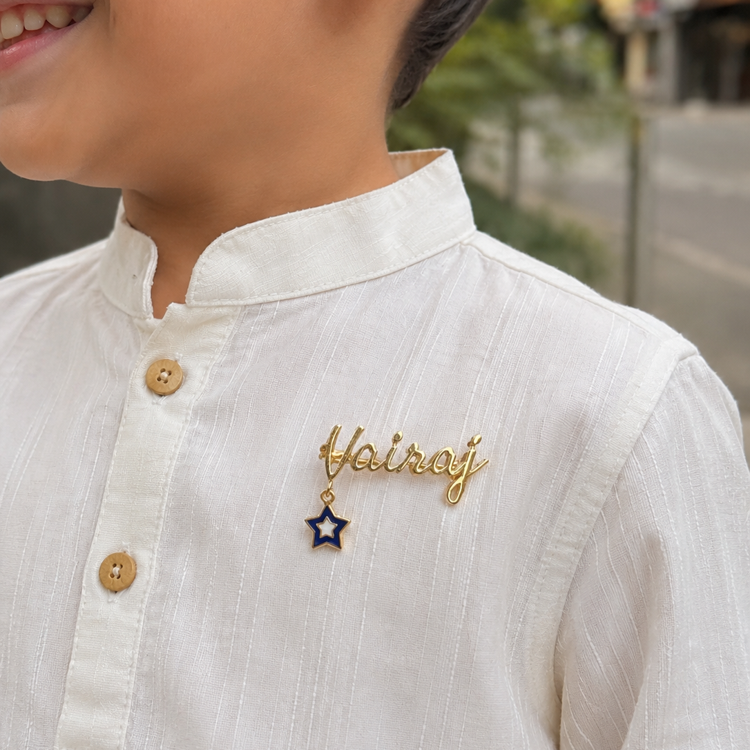 Personalised Gold Name Lapel Pin for Boys 3.04 grams 18kt gold