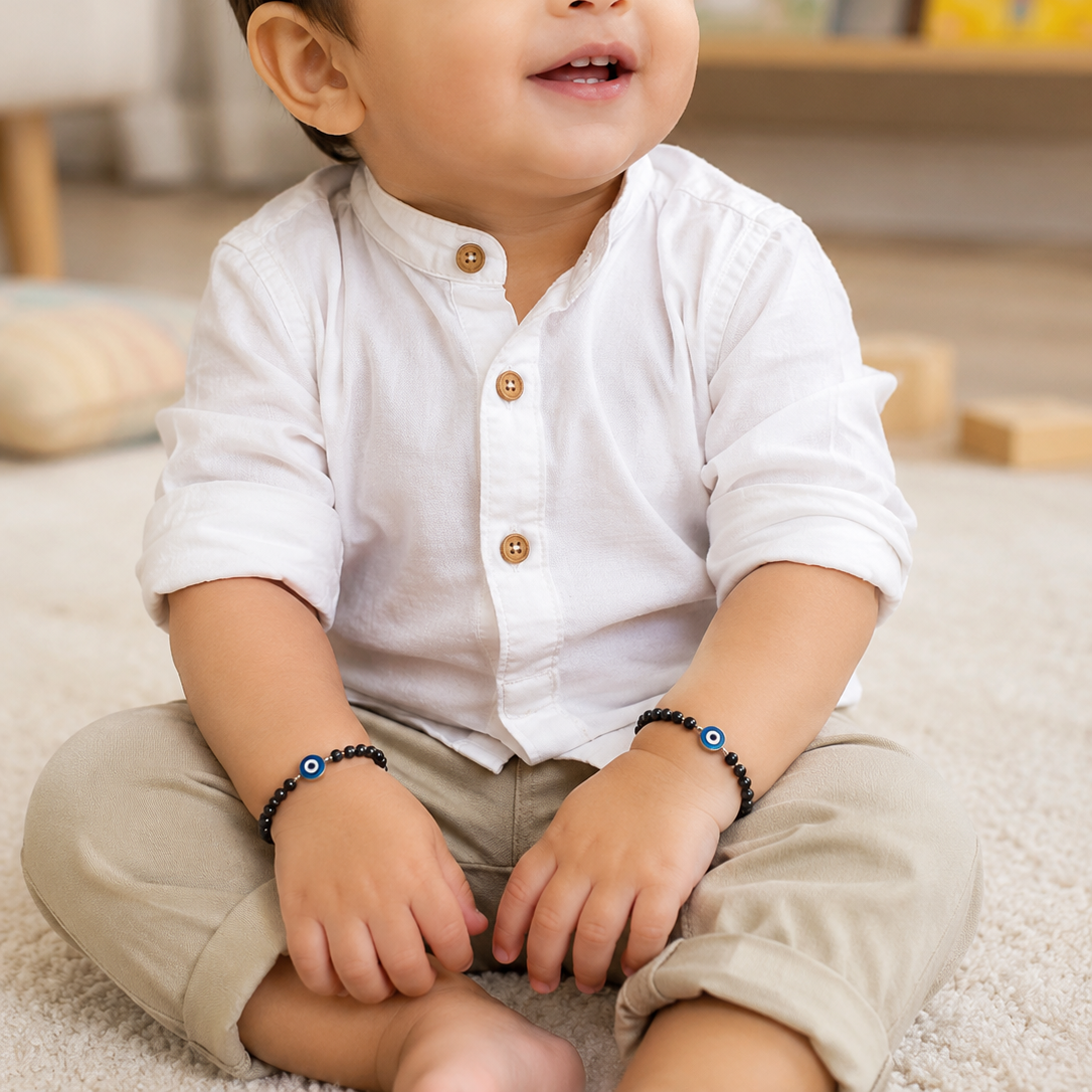 Evil Eye Black Bead Bracelet Pair for Boys, 3.83 grams | 18kt gold