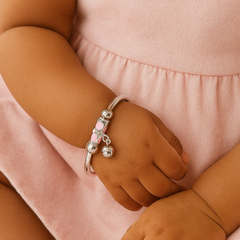 Pink Enamel Dangling Baby Kada Single Piece 14.48 Grams, Silver