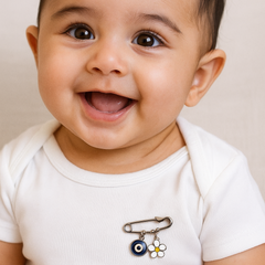 Daisy Delight Evil Eye Baby Safety Pin 2.6 Grams, Silver