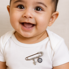 Angel Evil Eye Baby Safety Pin 2.06 Grams, Silver